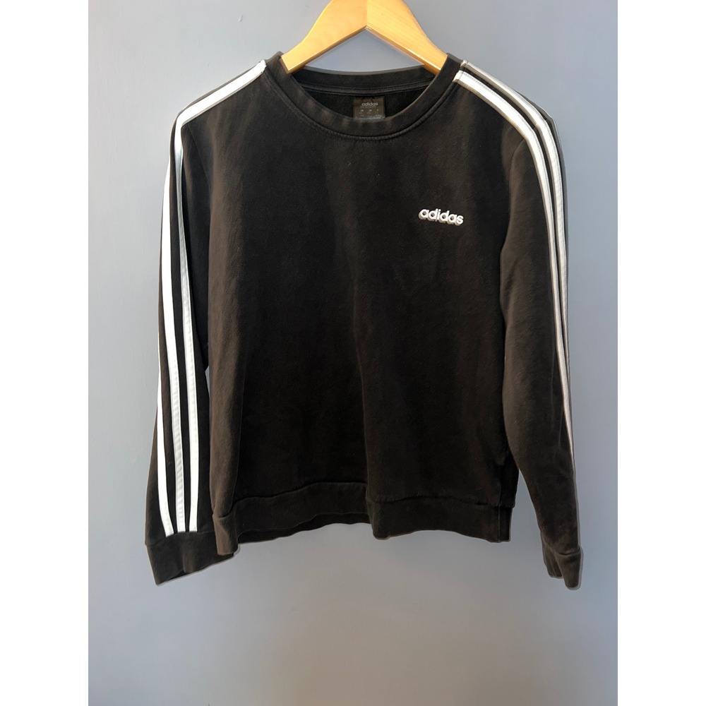 Adidas Essentials 3-Stripes Fleece Crewneck‎ Sweatshirt Black White Mens Large